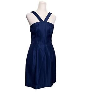 J. Crew Blue Lexie Classic Faille Halter Dress Pockets Size 0